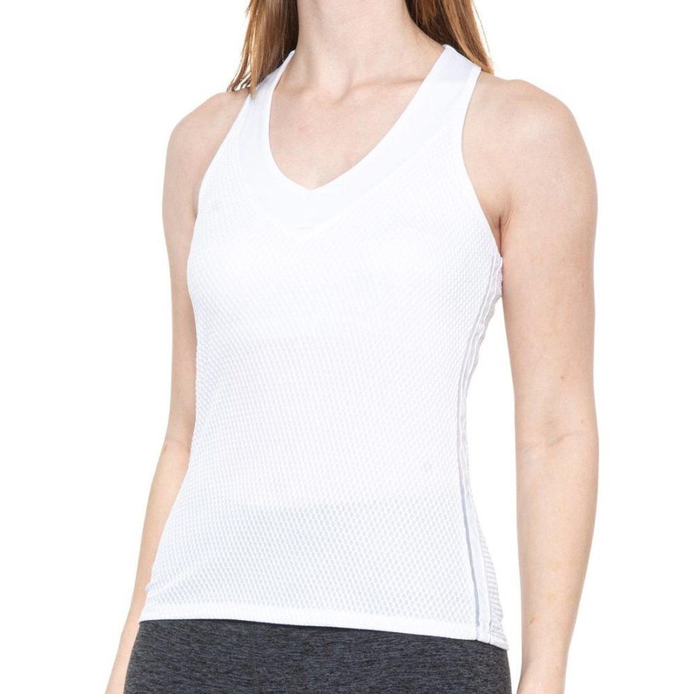 Lucky in Love white V-Neck Tank Top tennis top Built-In Bra sz Medium NEW